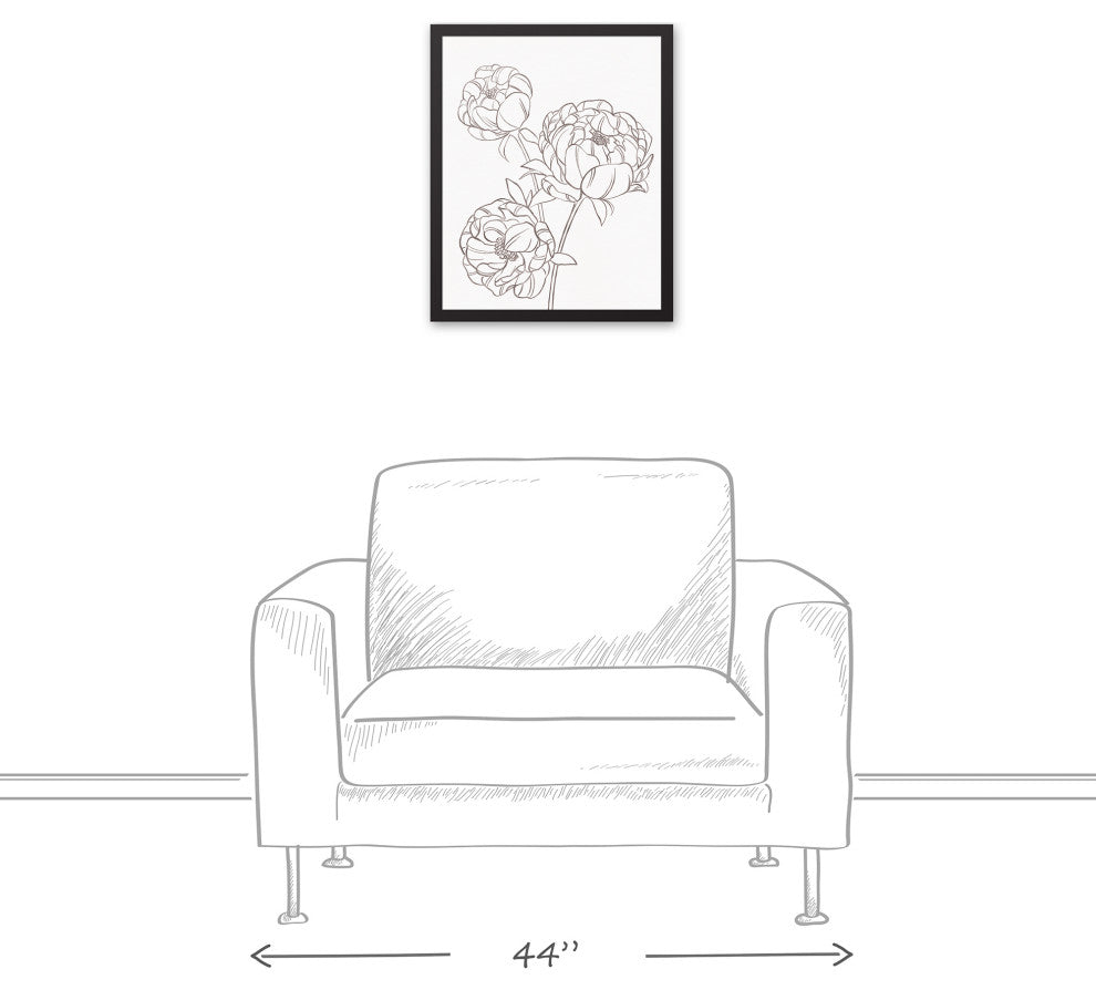 Gray Peony Sketch 16x20 Black Framed Canvas