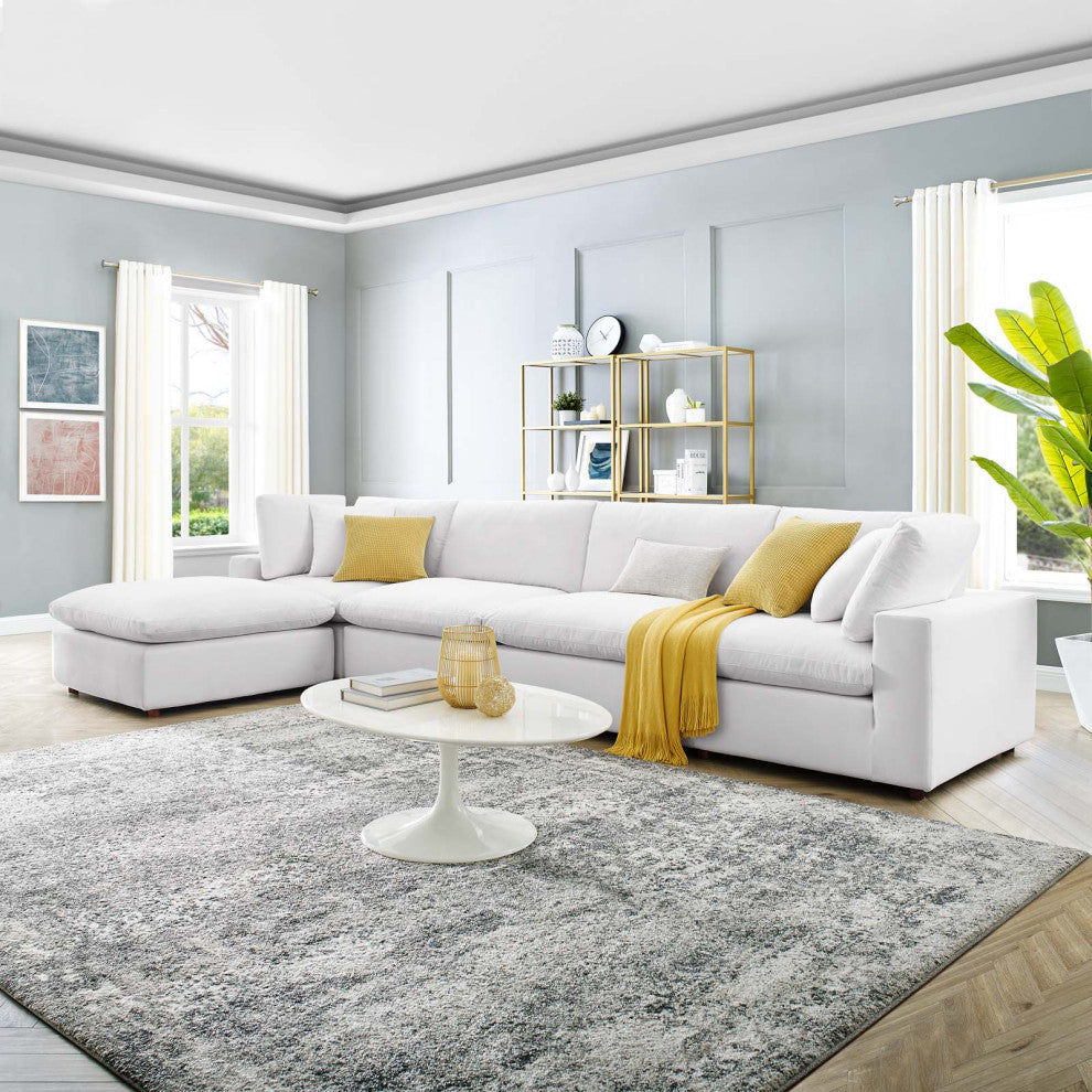 Commix Down Filled Overstuffed Performance Velvet 5-Piece Sectional Sofa White