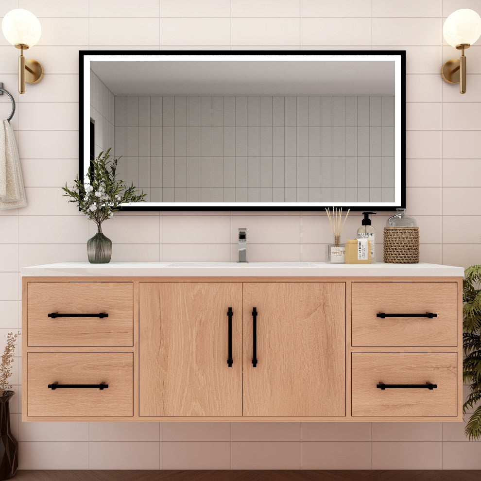 Victoria 60" Solid Wood Bath Vanity, Single Sink, Red Oak