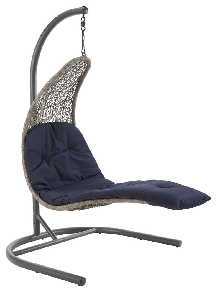 Light Gray Navy Landscape Hanging Chaise Lounge Outdoor Patio Swing Chair