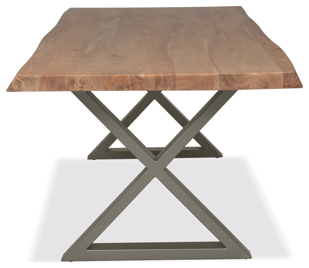 Brooks Dining Table, X-Base, 40"x79", Teak Top, Pewter Base