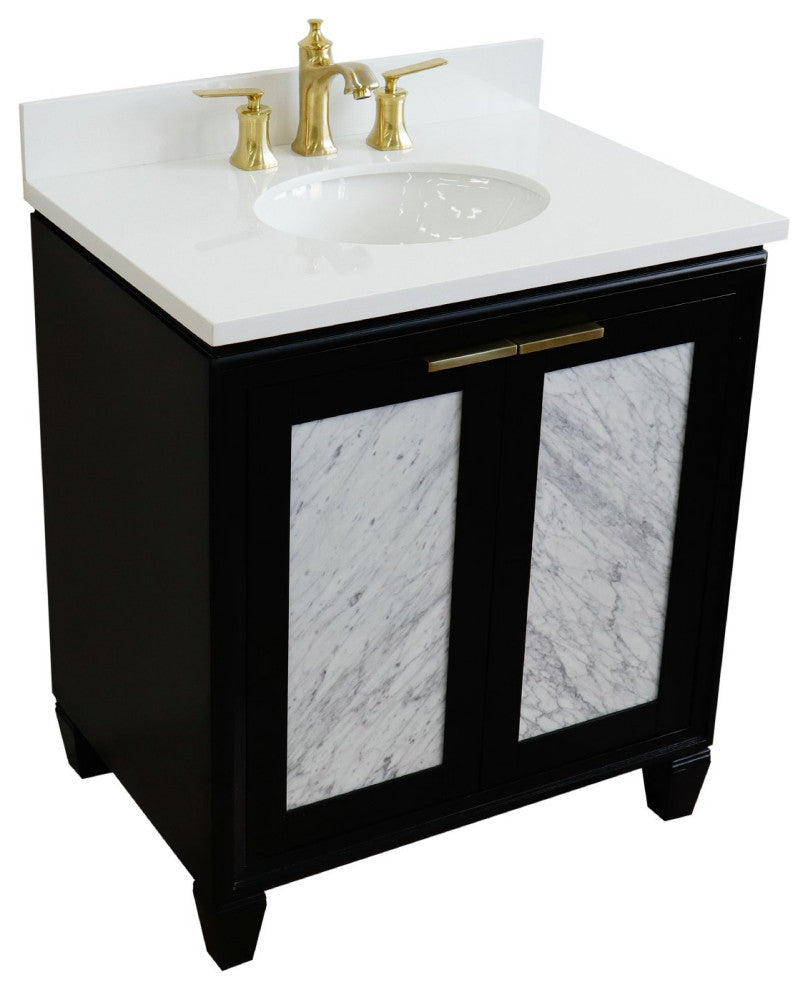 31" Single Sink Vanity, Black Finish With Engineered Stone Top With Oval Sink