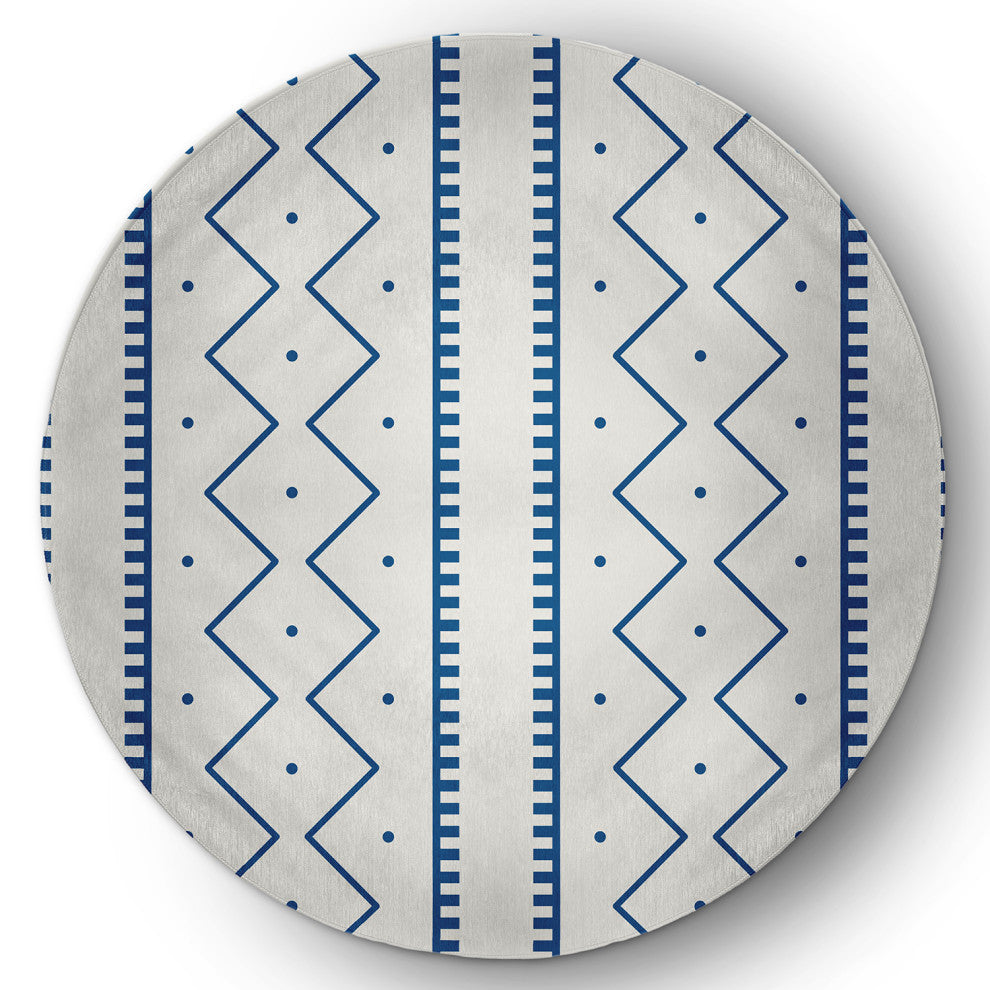 Mudcloth Spring Chenille Rug, Dark Cobalt Blue, 5' Round