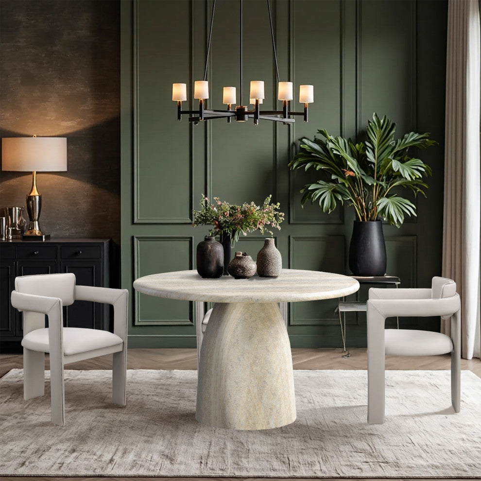 Cosenza Concrete Dining Table, Travertine, 48.5" W X 48.5" D X 30" H, Travertine Finish