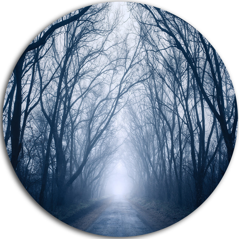 Path In Dark Autumn Forest, Landscape Photo Round Wall Art, 11"