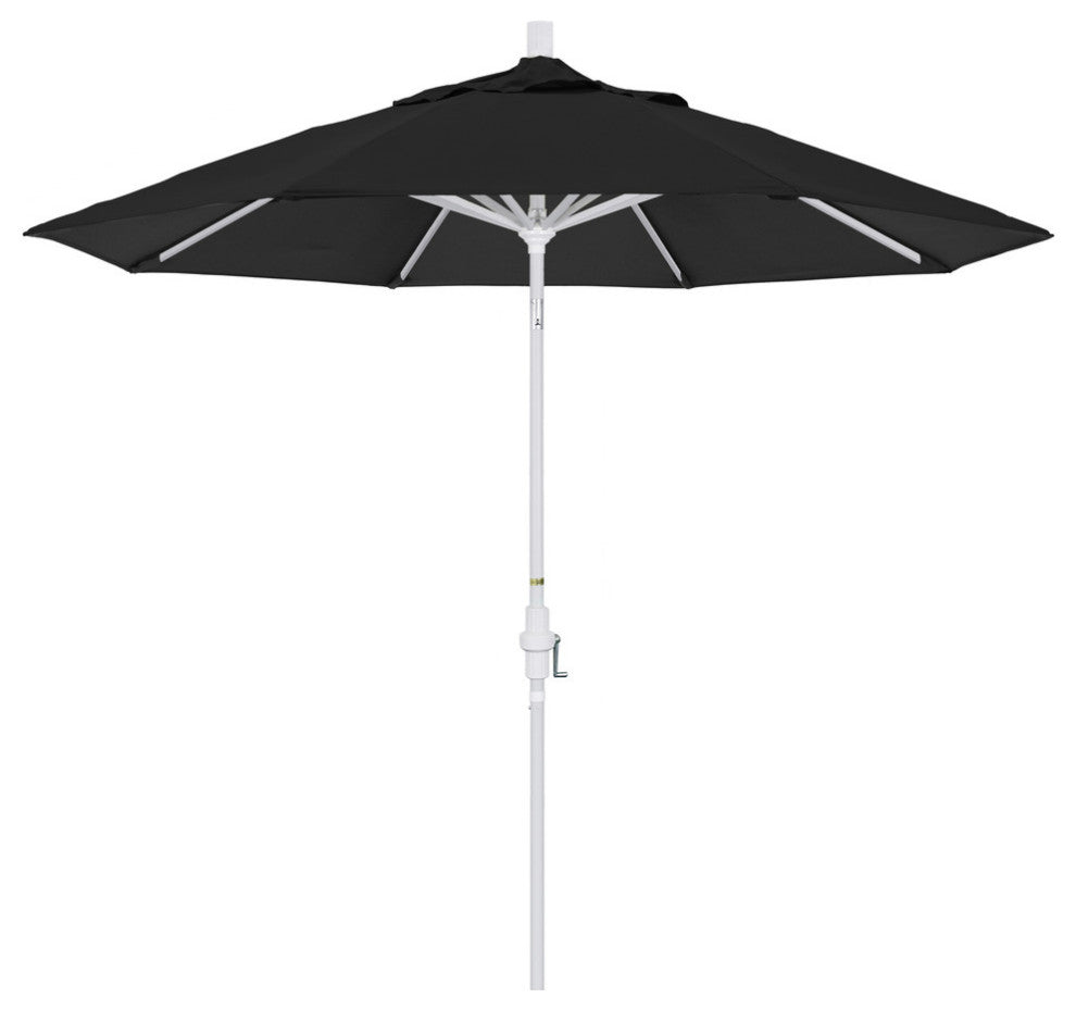 9'' Matted White Collar Tilt Crank Lift Aluminum Umbrella, Sunbrella, Black
