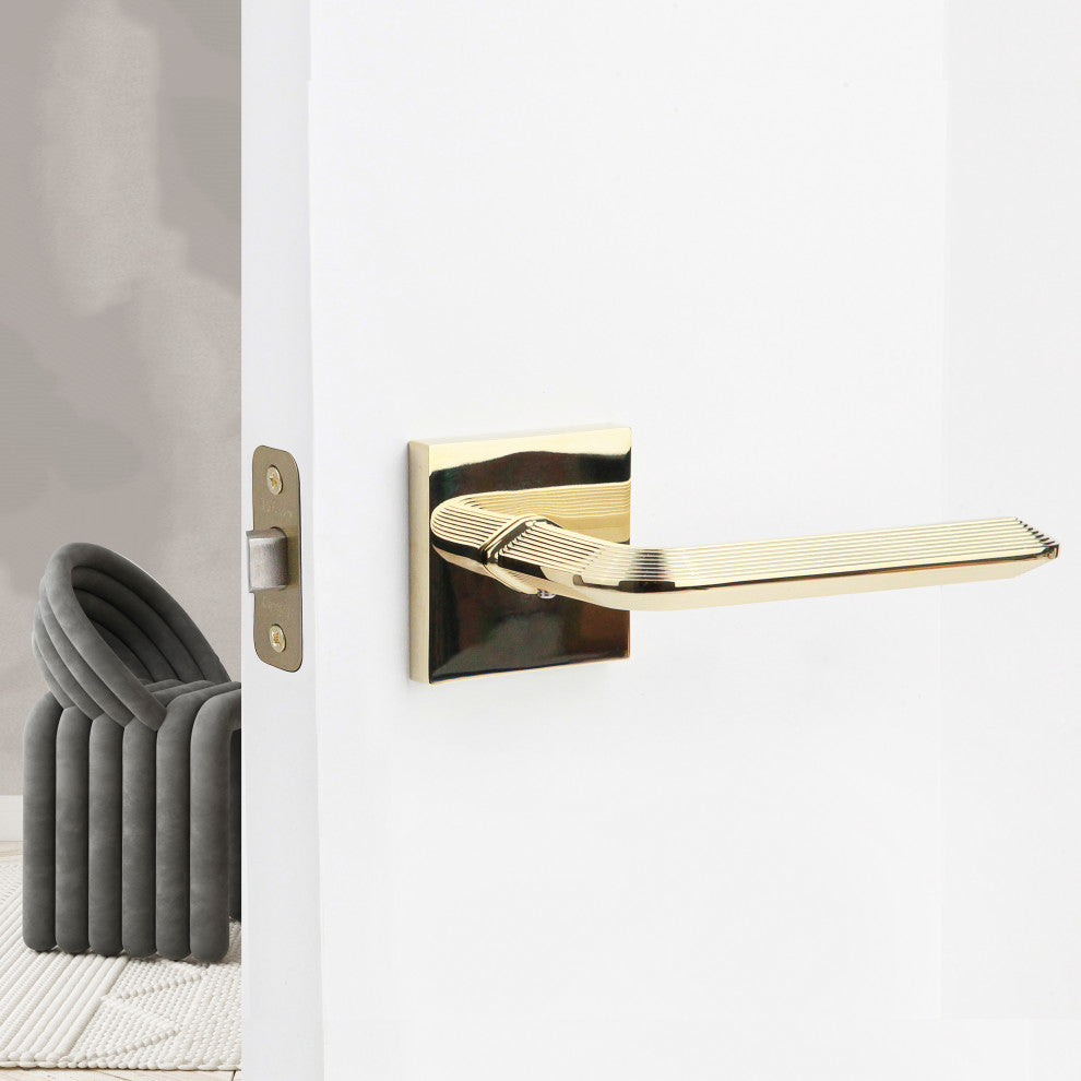 Modern Heavy Duty Designer Interior Door Lever - Crosby Collection, Polished Brass, Double Dummy