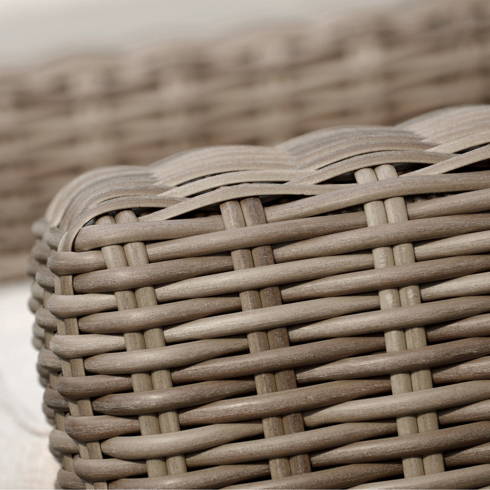 Bahamas Outdoor Wicker and Teak Wood Lounge Chair With Beige Olefin