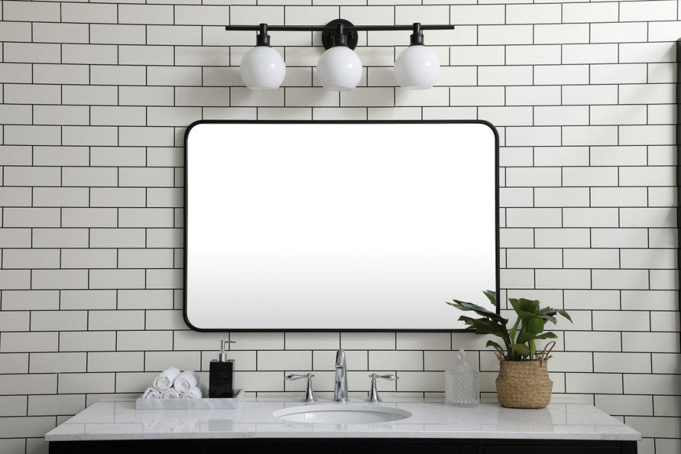 Ellis Soft Corner Metal Rectangular Mirror, Black, 27"x40"