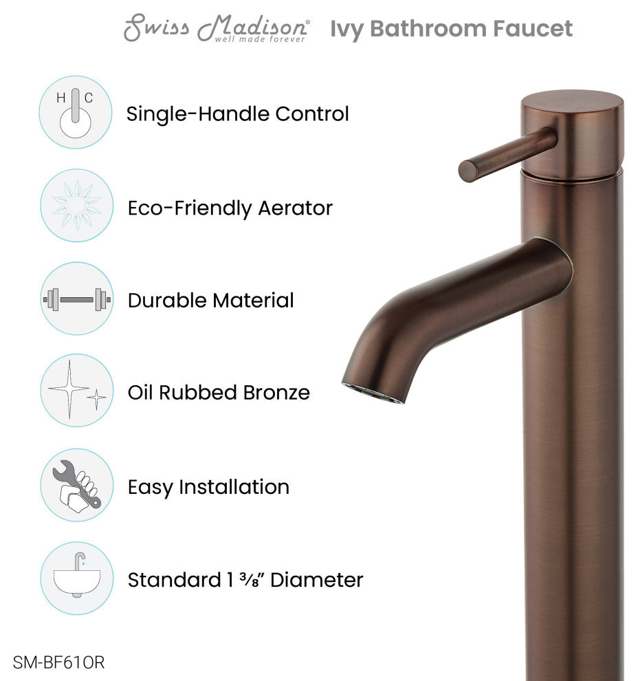 Ivy Single Hole Single Handle High Arc Bathroom Faucet, Oil Rubbed Bronze