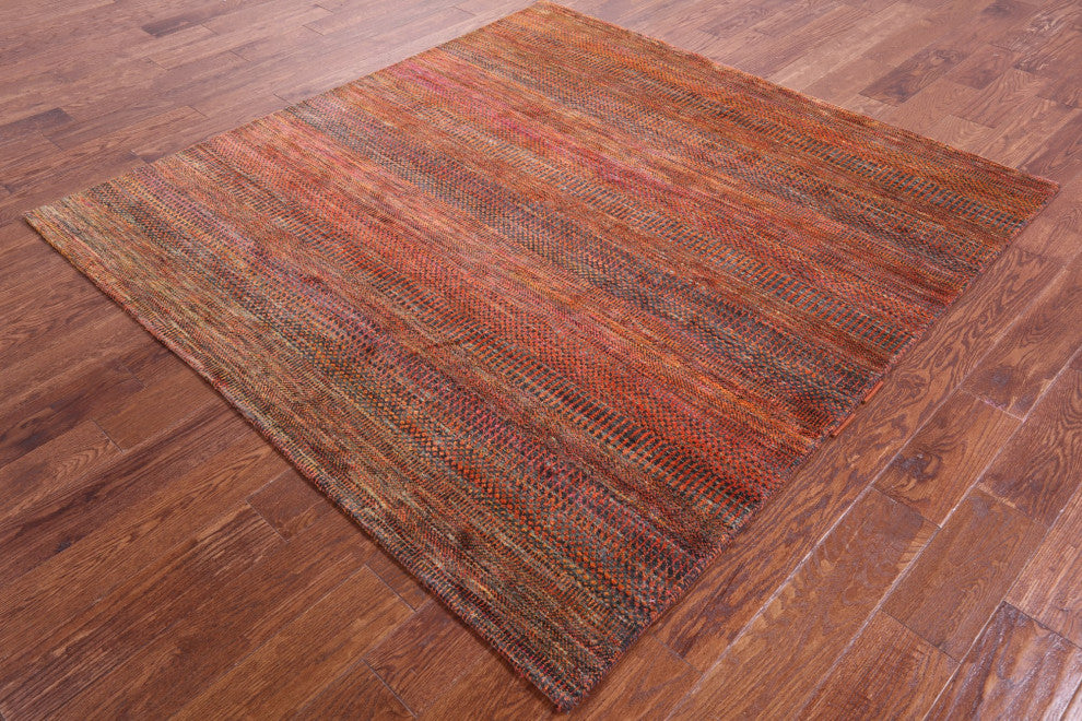 6' Square Super Savannah Gabbeh Hand Knotted Wool and Silk Rug Q11914