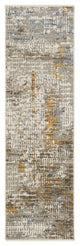 8' Beige Grey Brown Gold Red And Blue Abstract Power Loom Runner Rug With Fringe