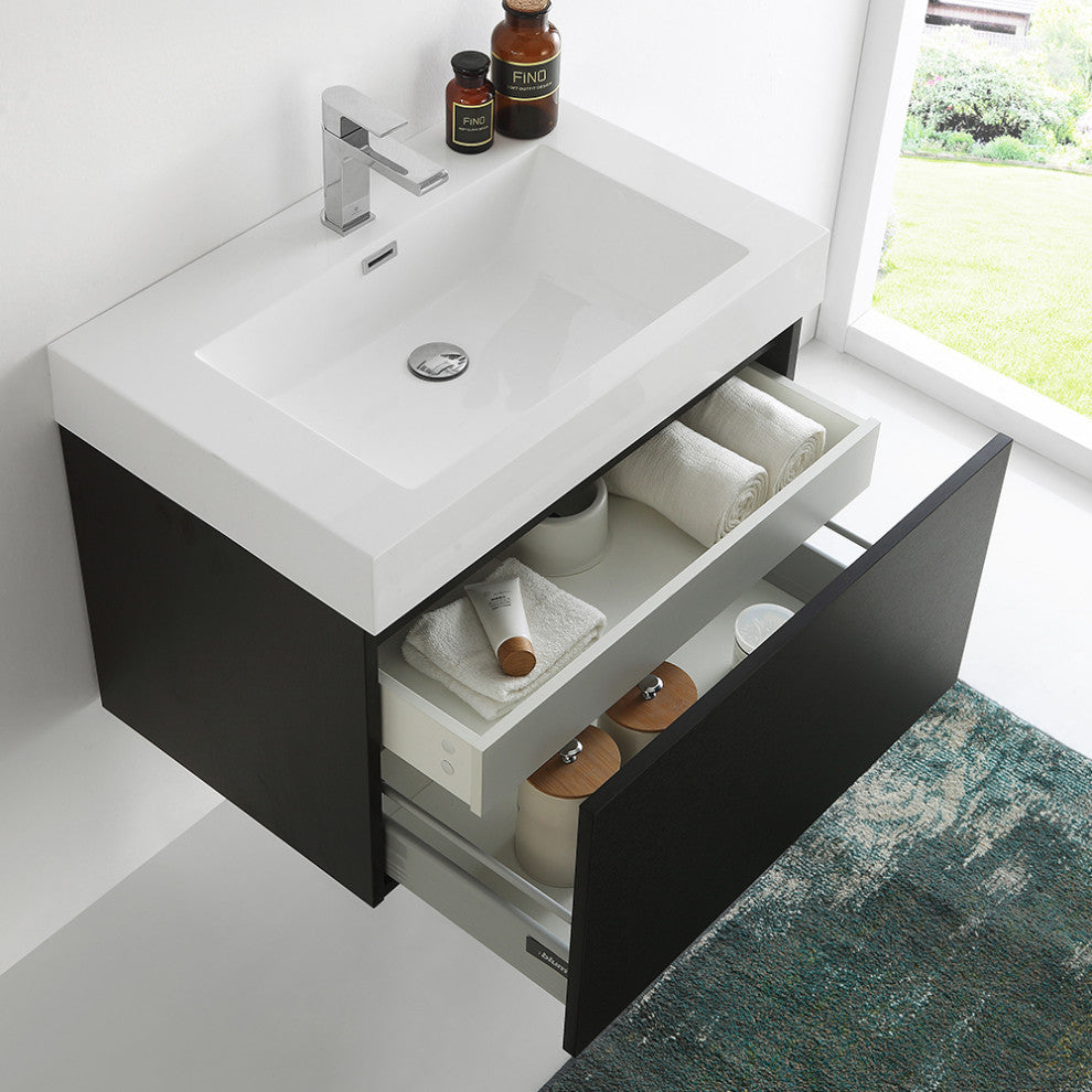 Fresca Mezzo 30" Black Wall Hung Cabinet With Integrated Sink