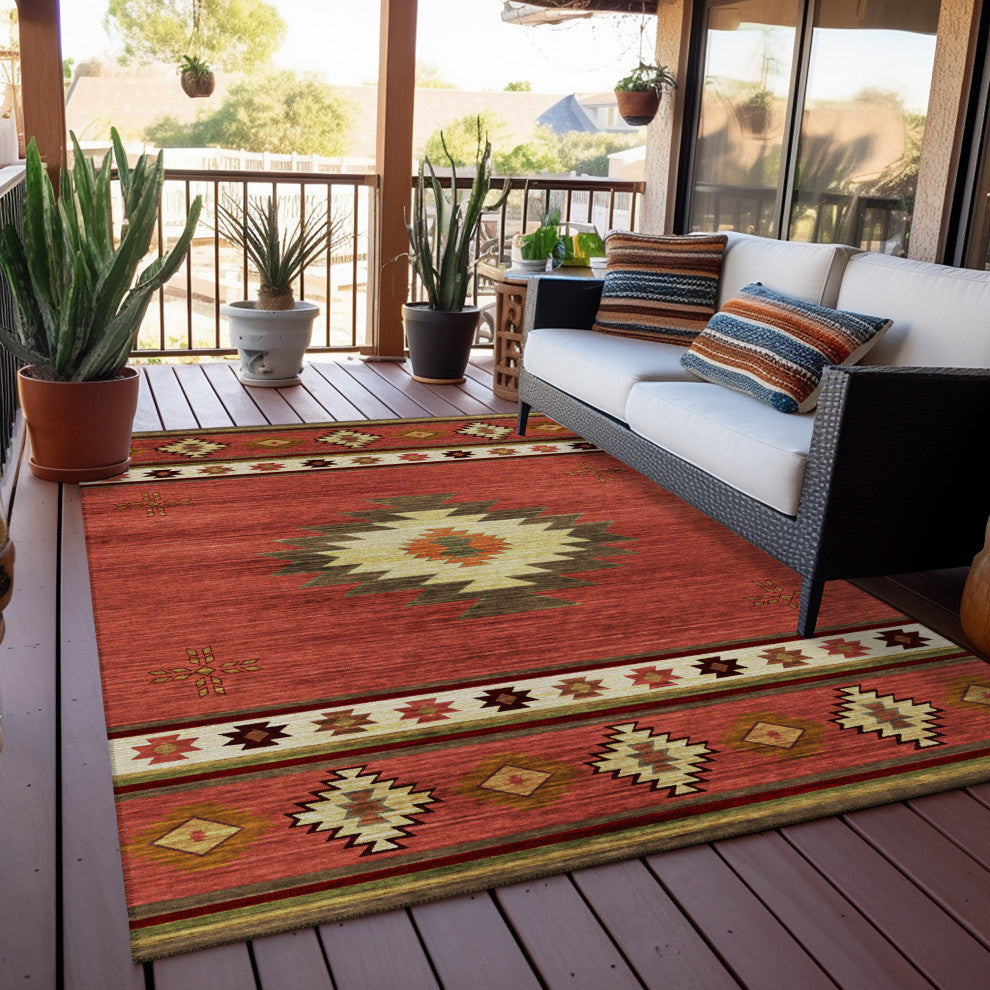 Indoor/Outdoor Phoenix PH4 Paprika Machine Washable 8' x 8' Round Rug
