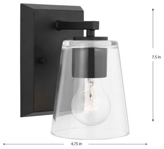 Vertex Collection One-Light Matte Black Clear Glass Contemporary Bath Light