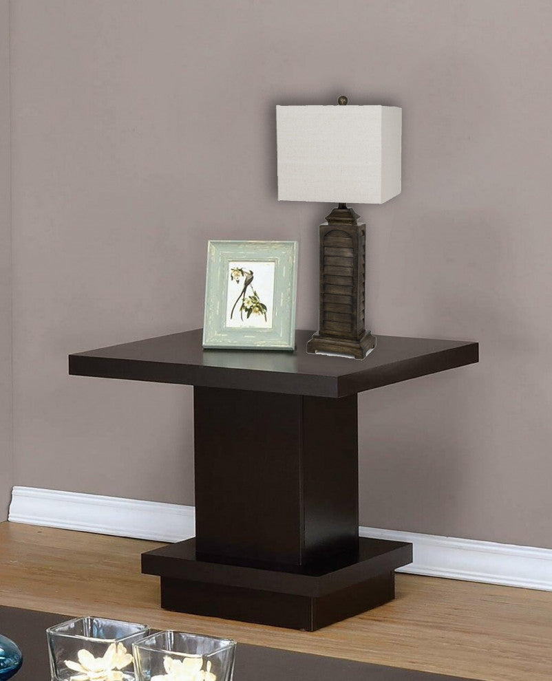 Set of 2 Brown Slatted Table Lamps With Square Shade
