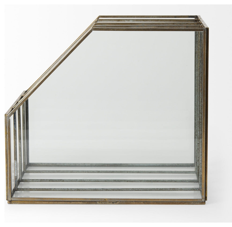 Modern Rustic Gold Metal and Glass File Holder