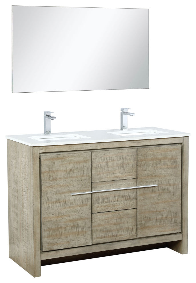 Lafarre 48 Rustic DB Vanity, Quartz Top, Sink, Rose Gold Faucet Set, 43 Mirror