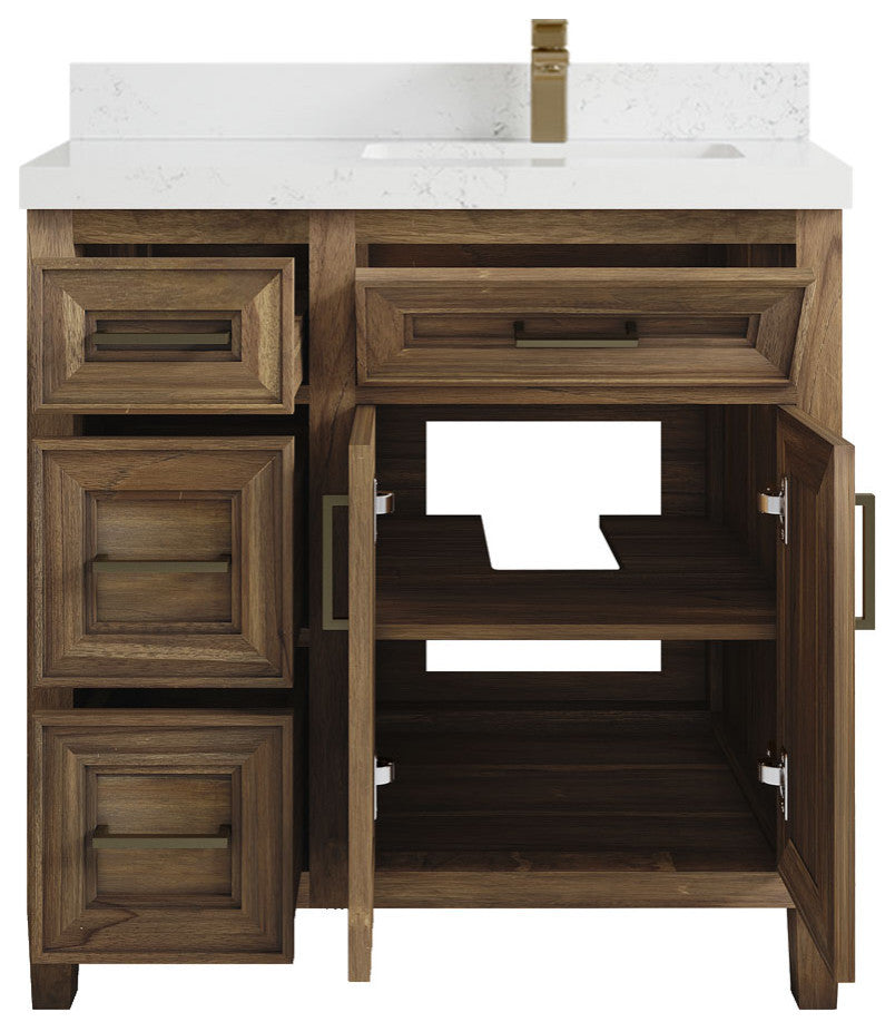 Santa Monica 36 Right Offset  Bath Vanity in Graywashed Teak 2" Empira Quartz