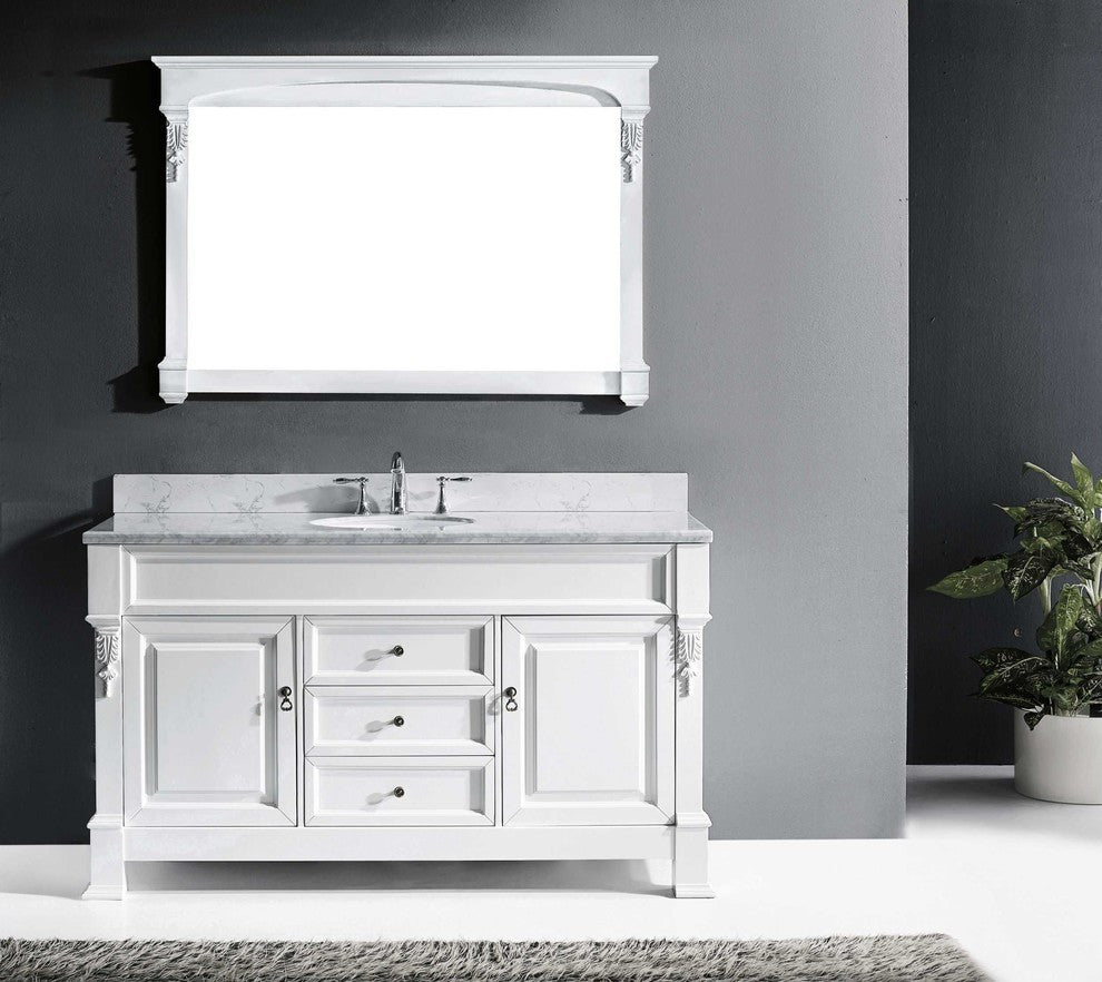 Huntshire 60" Single Bathroom Vanity, White, No Faucet, Round Sink