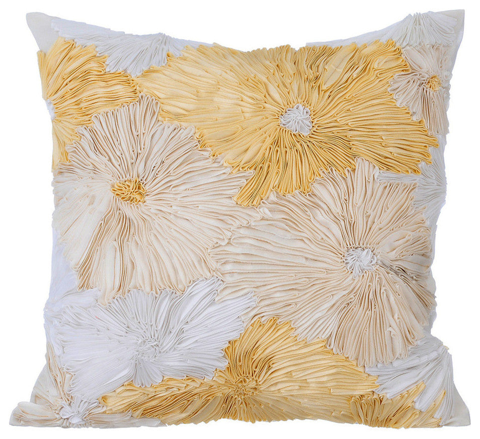 Luxury Throw Pillow Covers 22" x 22" Cushion Cover Ivory Silk Floral - Dandelion