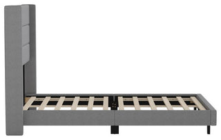 Hollis Upholstered Platform Bed with Wingback Headboard w/Mattress Foundation, Gray, Full
