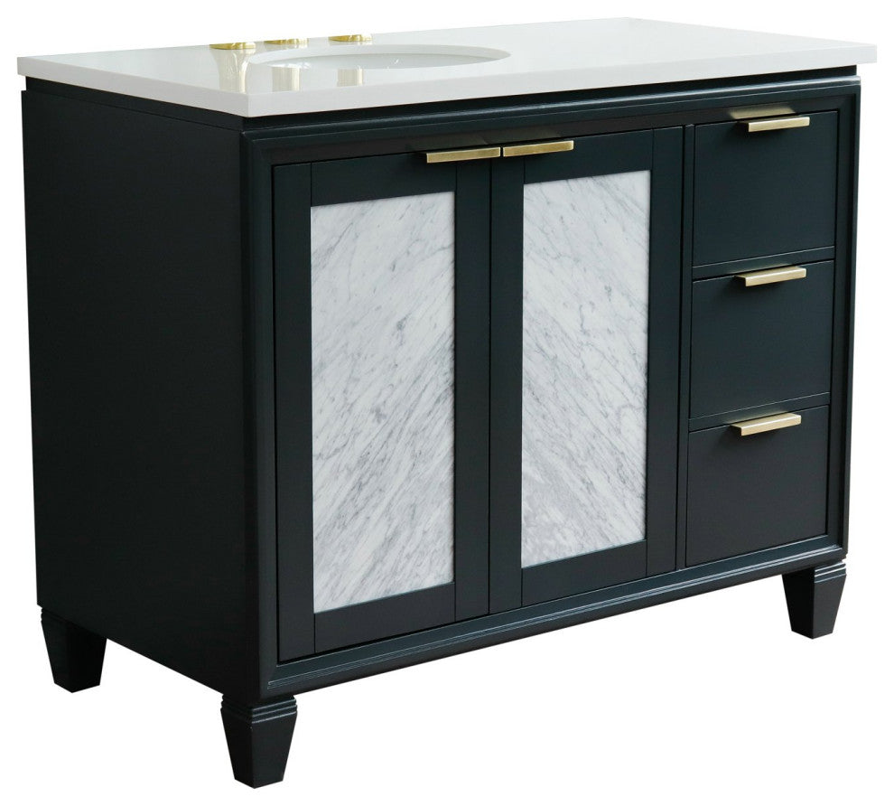 43" Single Vanity, Dark Gray Finish With White Engineered Stone Top