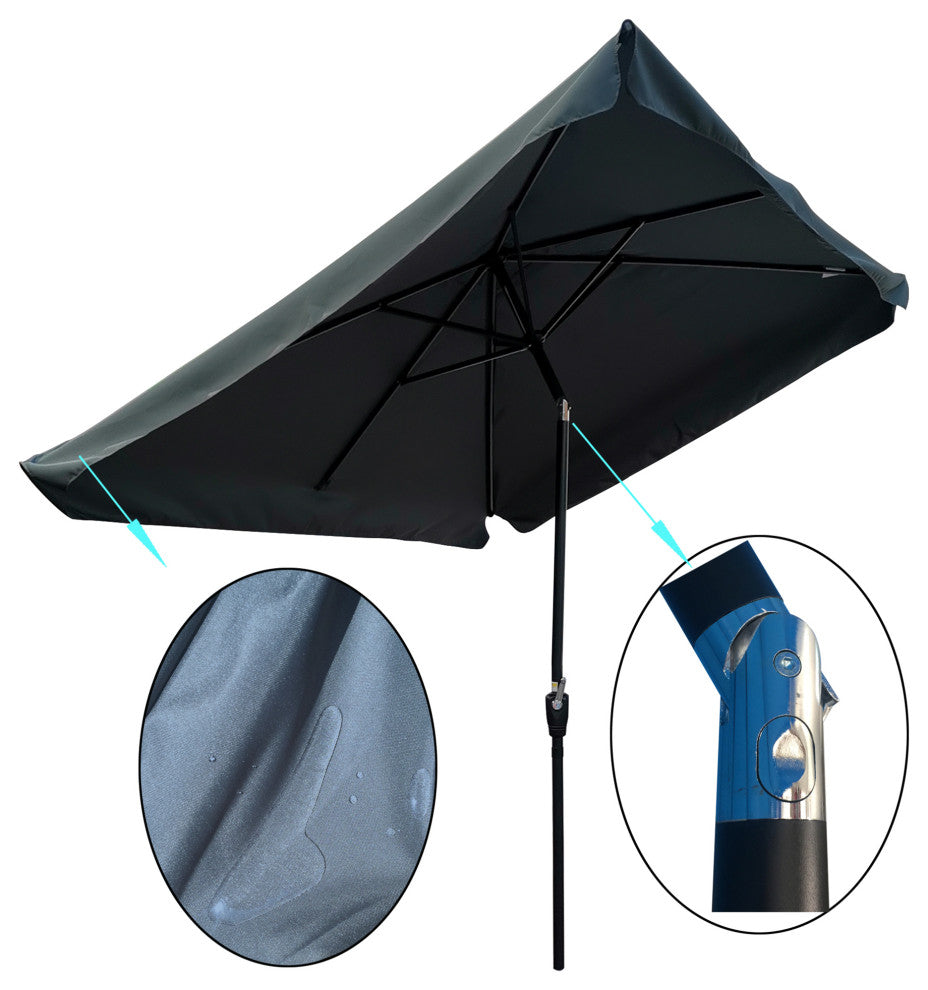 10x7' Outdoor Patio Market Umbrella With Push Button Tilt and Crank, Dark Gray
