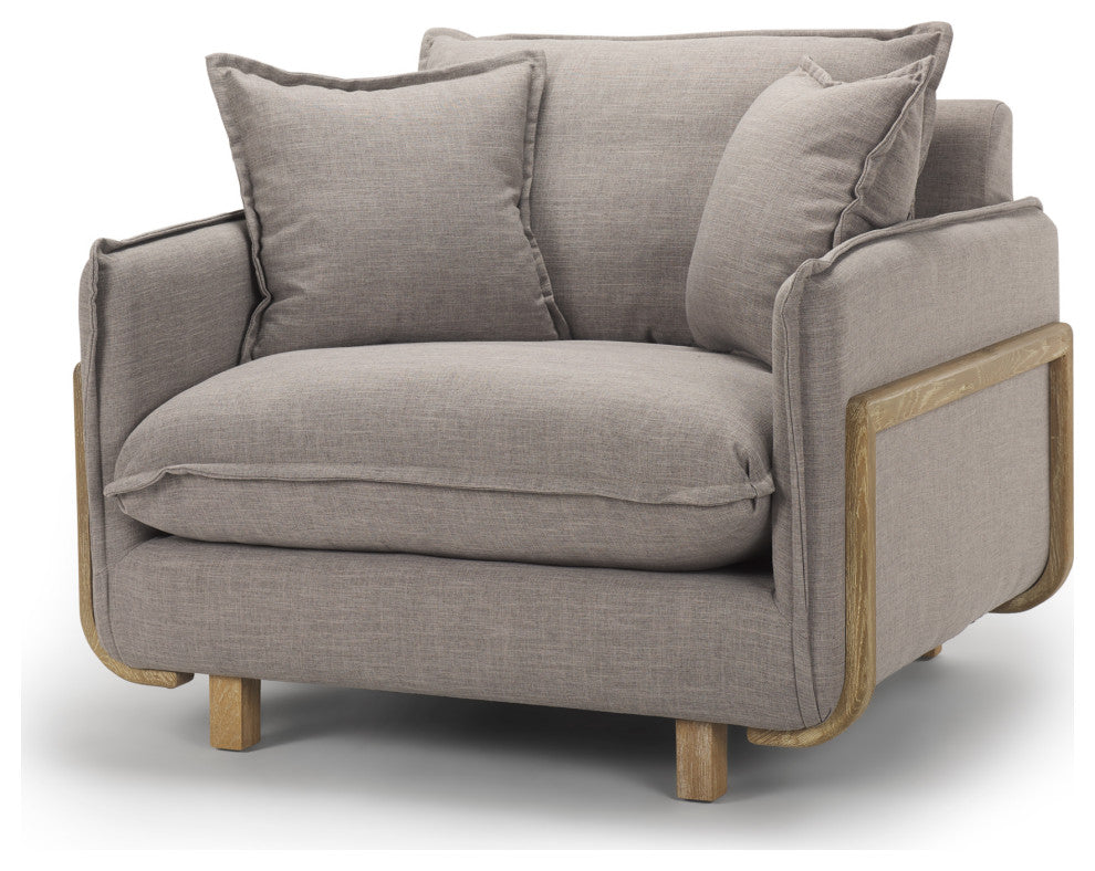 Roy II Flint Gray Upholstered and Brown Wood Frame Arm Chair