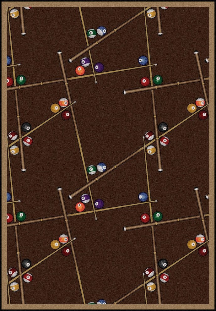 Games People Play Rug, Snookered, 5'4"x7'8", Chocolate