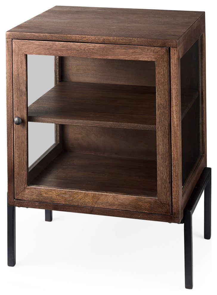 Arelius 20Lx18Wx26H Medium Brown Wood With Black Metal Frame End/Side Table