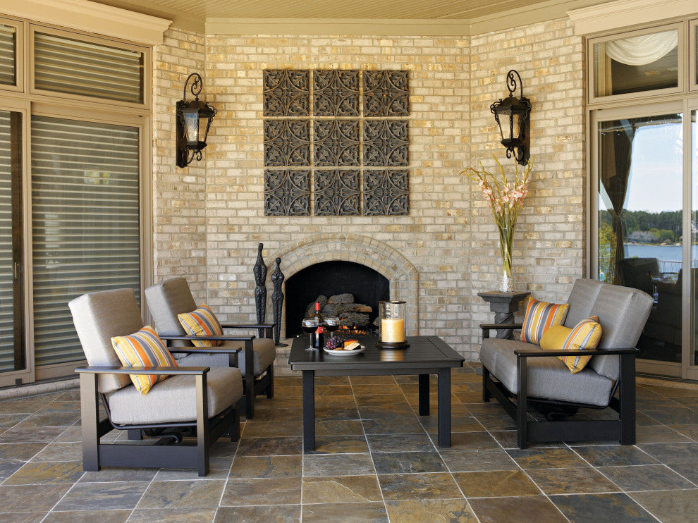 Leeward Deep Seat Outdoor Armchair with Hidden Motion, Stucco/Black