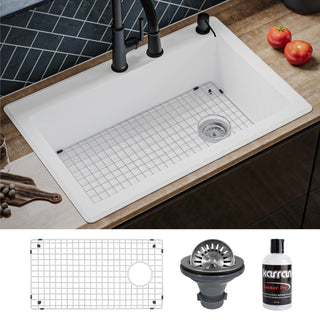 Karran Drop-In Quartz 33" 1-Hole Single Bowl Kitchen Sink Kit, White