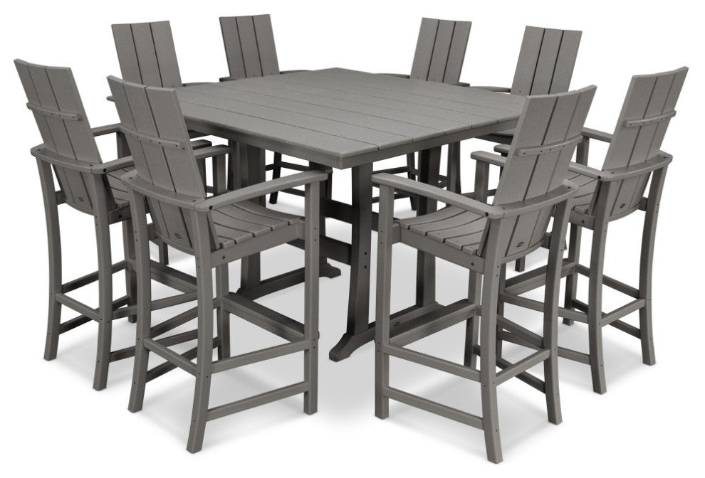 POLYWOOD Modern Adirondack 9-Piece Farmhouse Bar Set, Slate Grey