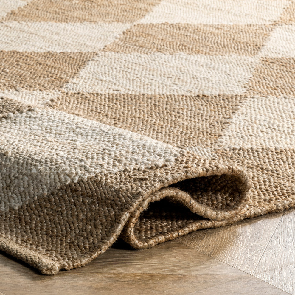 Louie Diamond Checkerboard Jute Area Rug, Natural 8'x10'