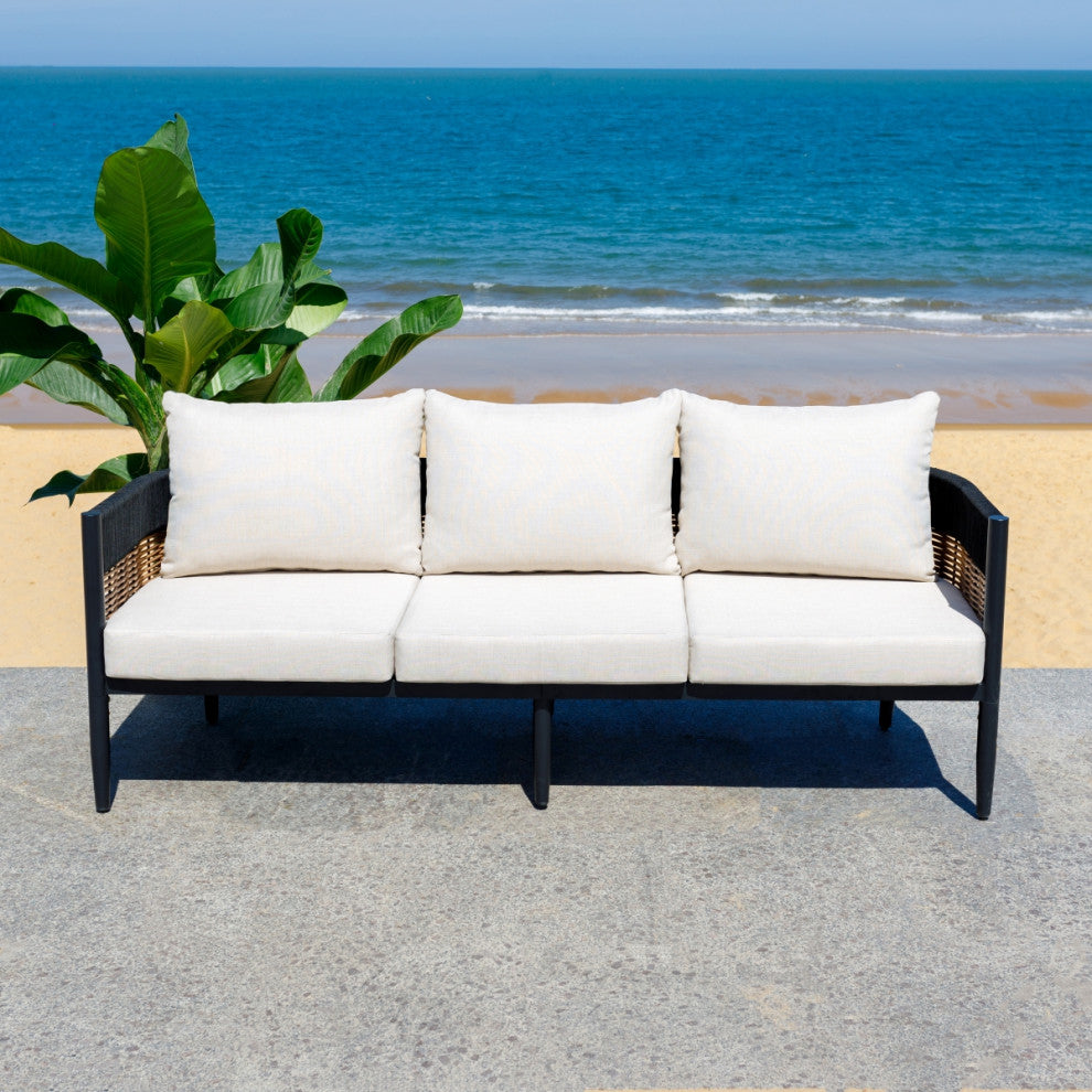 Safavieh Harrison Indoor-Outdoor 3 Seater Sofa, Black/Taupe