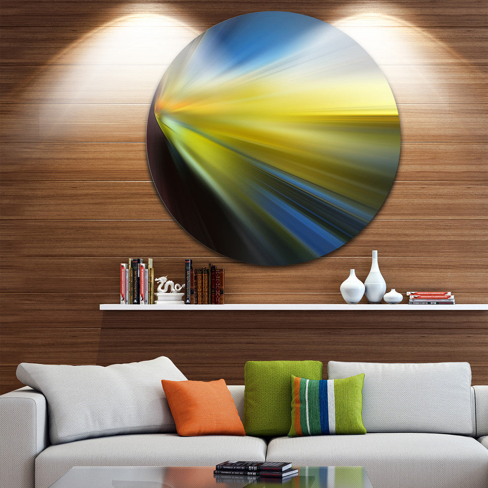 Brown Blue Focus Light, Abstract Digital Art Round Metal Wall Art, 38"