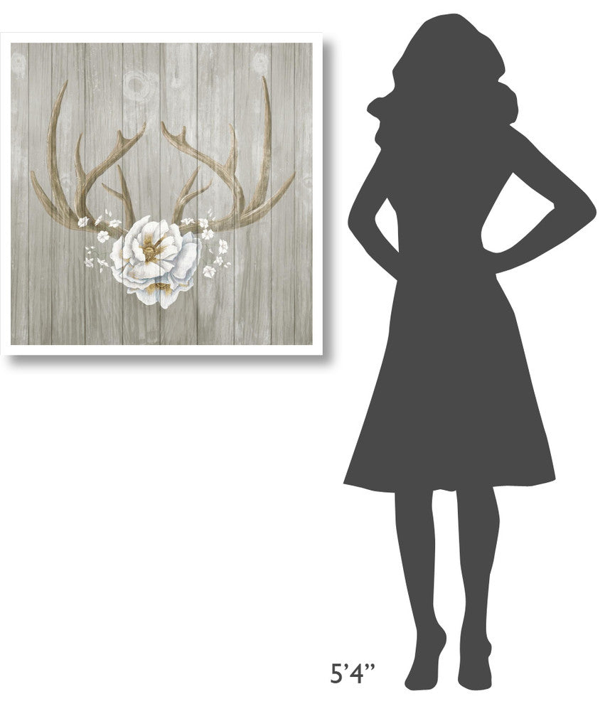 "Antlers and Poppies II Sq Greige" Digital Paper Print by Elyse DeNeige, 32"x32"
