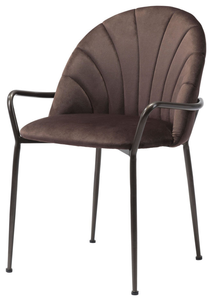 Dining Chair, Set of 2, Steel Metal, Fabric, Dark Brown, Brown, Cafe Bistro
