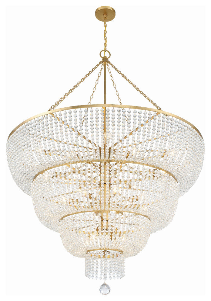 Rylee 32-Light Antique Gold Chandelier, Hand Cut Faceted Beads