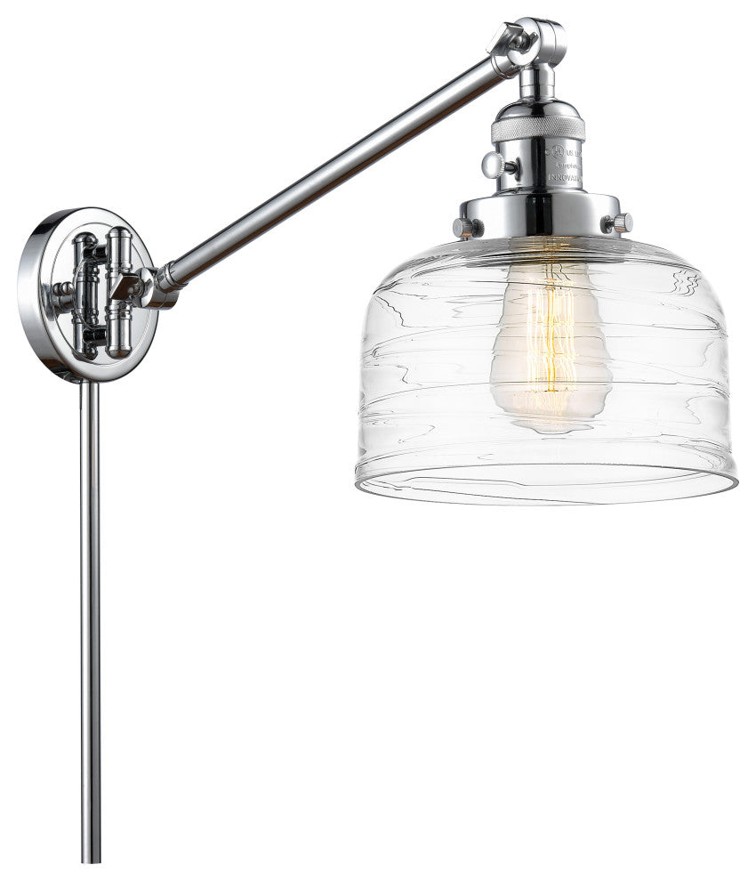 Bell Swing Arm With Switch, Polished Chrome, Clear Deco Swirl, Clear Deco Swirl