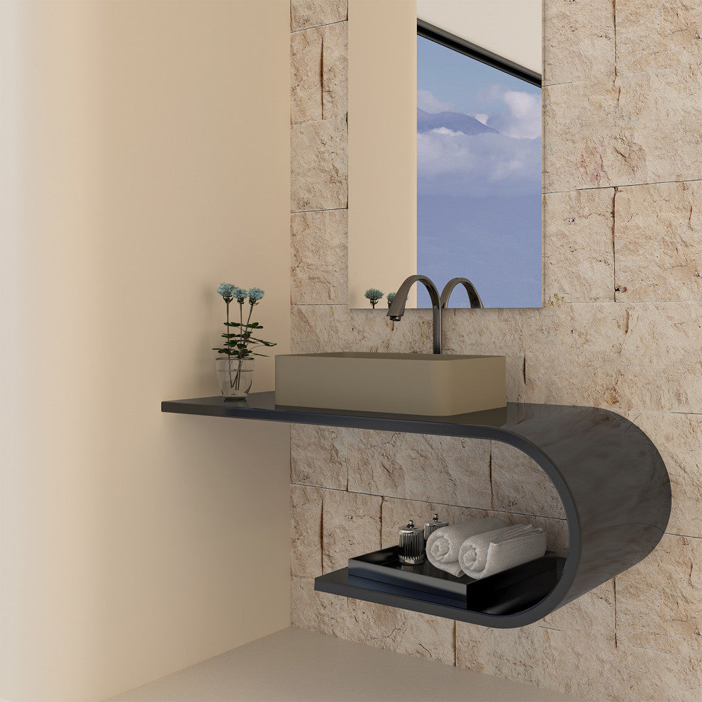 19in Bathroom Concrete Rectangular Vessel Sink with Drainer, Taupe Clay