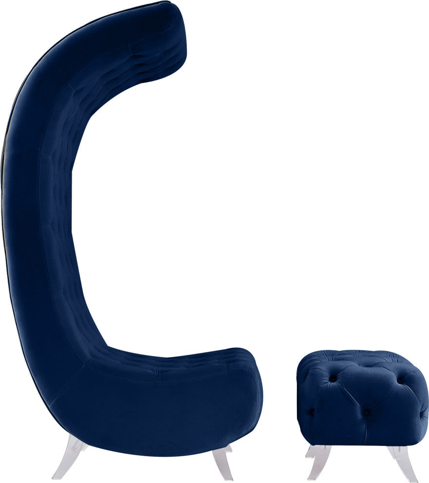 Crescent Velvet Upholstered Rounded Accent Chair, Navy