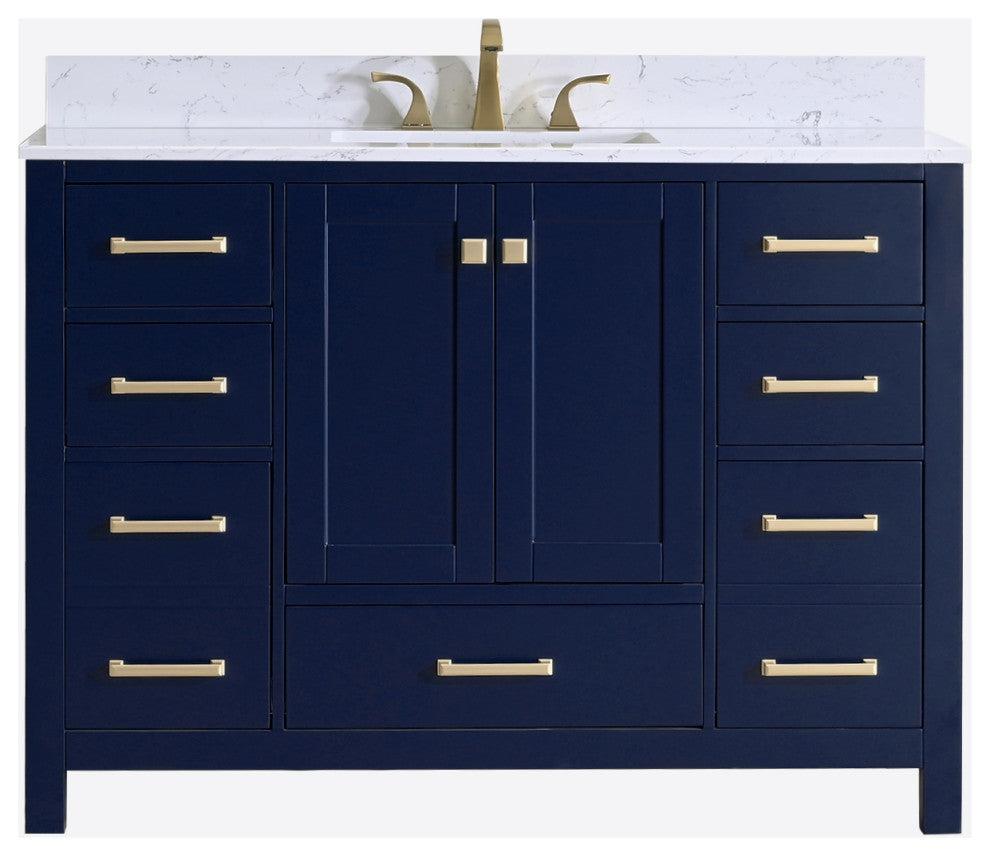 48" Bathroom Cabinet Countertop Set, Blue, Center