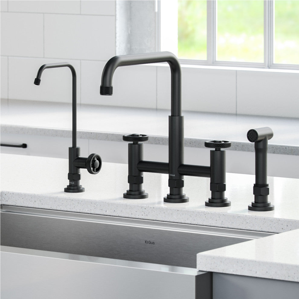 Urbix Bridge Kitchen Faucet, Matte Black, Water Dispenser Ff-101