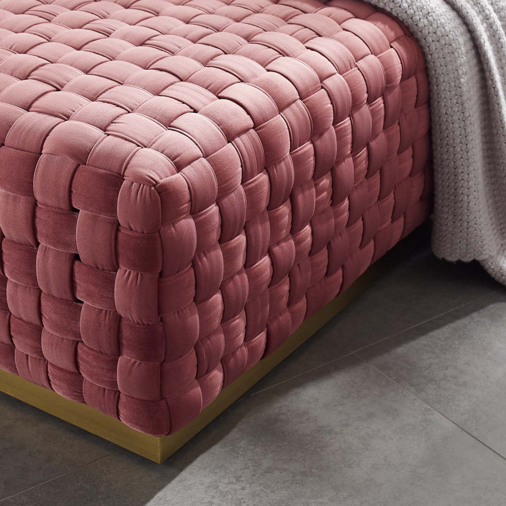 Accent Chair Ottoman, Square, Velvet, Pink, Modern, Living Lounge Hospitality