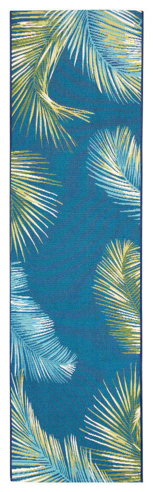 Marina Palm Border Indoor/Outdoor Rug, Navy, 1'11"x7'6" Runner