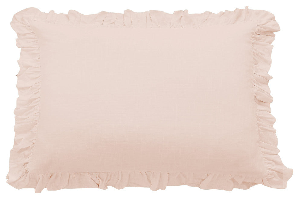 Lily Washed Linen Ruffled Pillow Sham, 1 Piece, Blush, Standard