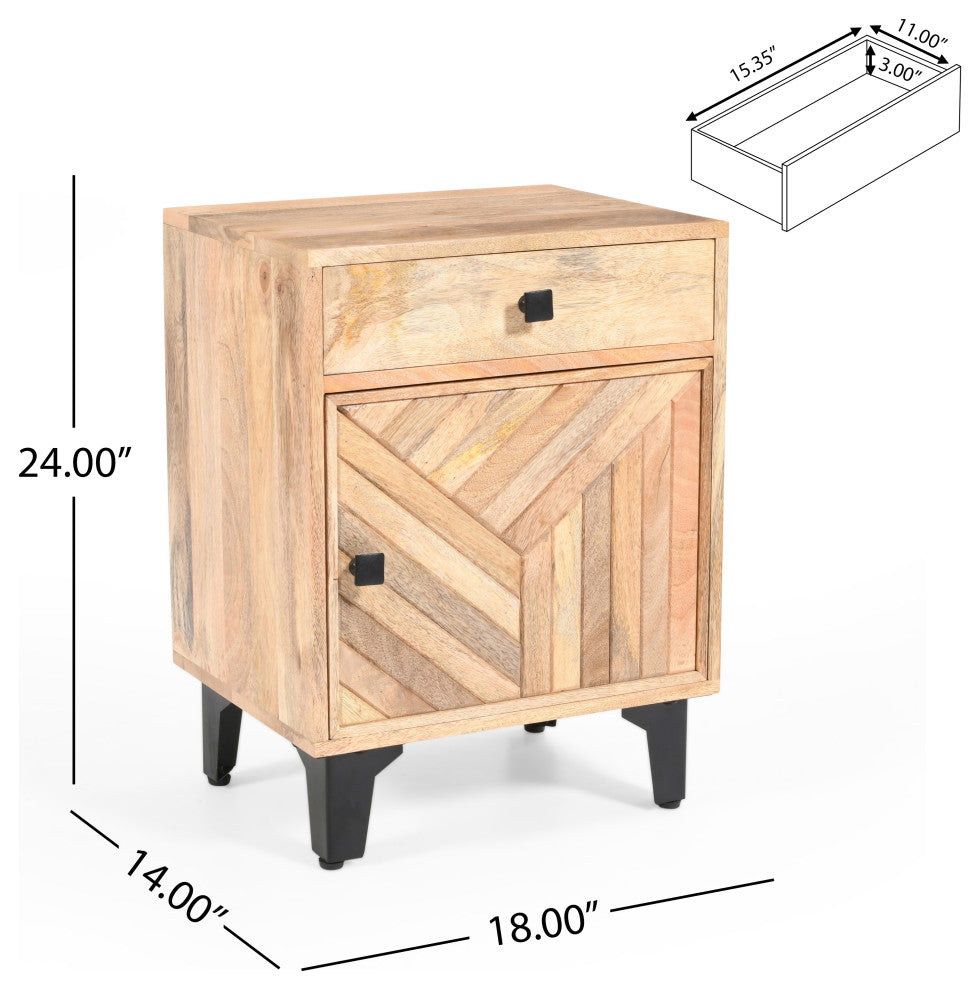 GDF Studio Vintage Hand-Crafted Line Wood Nightstand with Drawer, Natural