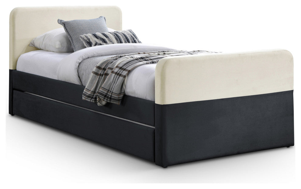 Ivy Upholstered Trundle/Storage Bed, Black, Twin, Velvet